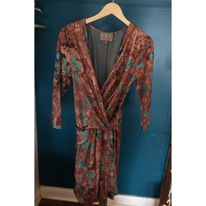 Costello Taguapietra Womens Brown and Teal long sleeve wrap Dress size 10